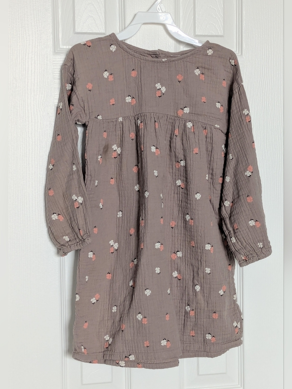 H&M Girls' Tan Floral Long-Sleeve Dress